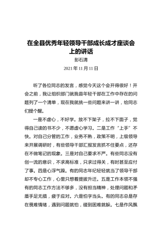 在全县优秀年轻领导干部成长成才座谈会上的讲话（20211111）