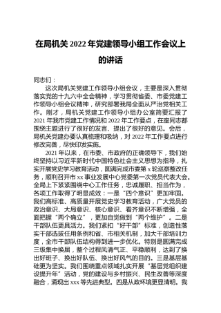 2022年在局机关党建领导小组工作会议上的讲话