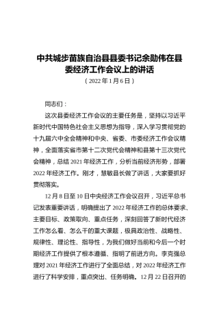 中共城步苗族自治县县委书记余勋伟在县委经济工作会议上的讲话（20220106）