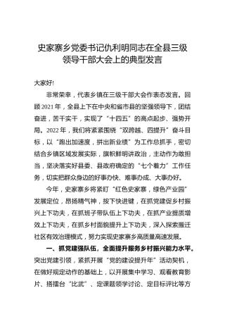 史家寨乡党委书记仇利明同志在全县三级领导干部大会上的典型发言（20220215）