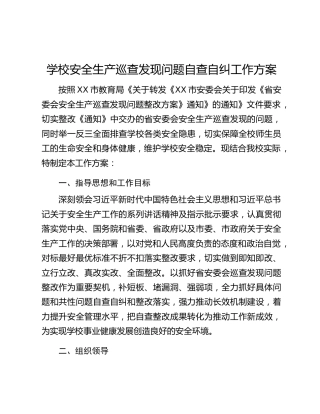 学校安全生产巡查发现问题自查自纠工作方案