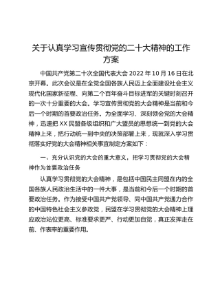 关于认真学习宣传贯彻党的二十大精神的工作方案