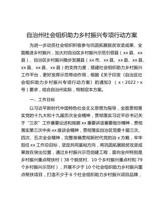 自治州社会组织助力乡村振兴专项行动方案