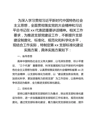 支部标准化建设实施方案