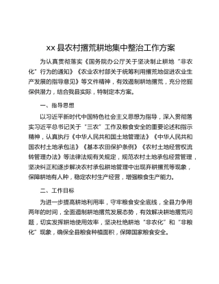 xx县农村撂荒耕地集中整治工作方案