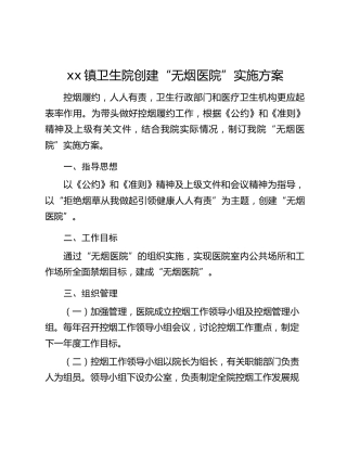 xx镇卫生院创建“无烟医院”实施方案