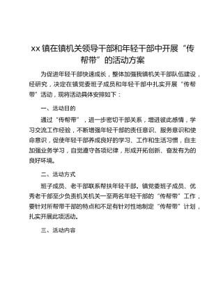 xx镇在镇机关领导干部和年轻干部中开展“传帮带”的活动方案