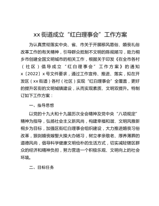 xx街道成立“红白理事会”工作方案