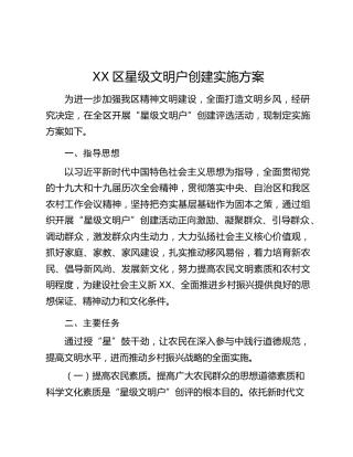 XX区星级文明户创建实施方案