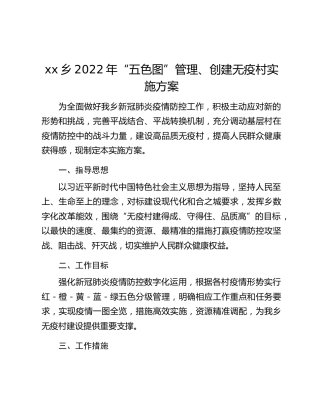 xx乡2022年“五色图”管理、创建无疫村实施方案