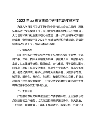 2022年xx市文明单位创建活动实施方案