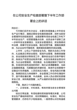 在公司安全生产检查部署暨下半年工作部署会上的讲话