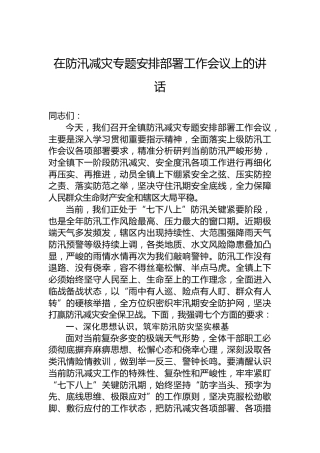 在防汛减灾专题安排部署工作会议上的讲话