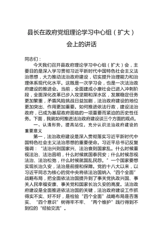 县长在政府党组理论学习中心组（扩大）会上的讲话