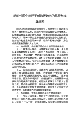 新时代国企年轻干部选拔培养的路径与实践探索