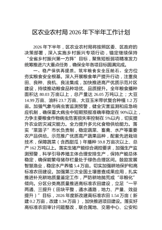 区农业农村局2026年下半年工作计划