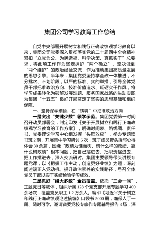 集团公司学习教育工作总结