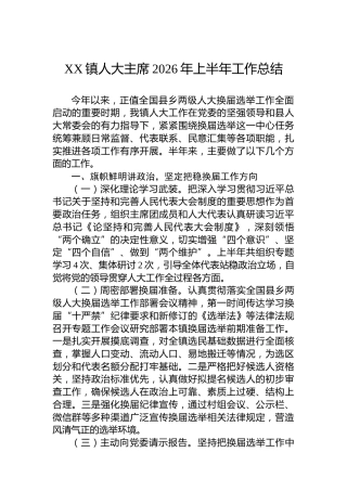 XX镇人大主席2026年上半年工作总结