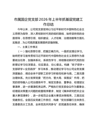 市属国企党支部2026年上半年抓基层党建工作总结