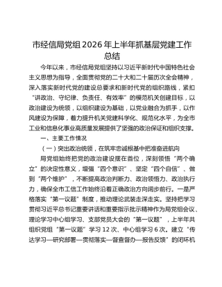 市经信局党组2026年上半年抓基层党建工作总结