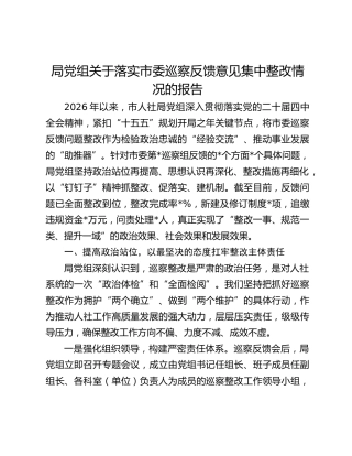局党组关于落实市委巡察反馈意见集中整改情况的报告