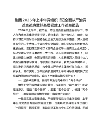 集团2026年上半年党组织书记全面从严治党述责述廉暨抓基层党建工作述职报告