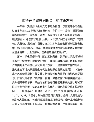 市长在全省总河长会上的述职发言
