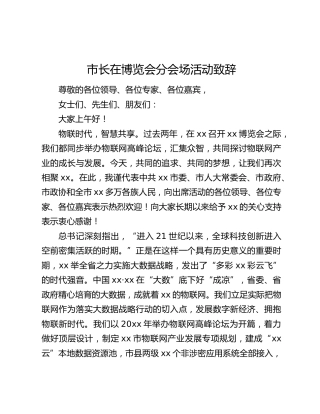 市长在博览会分会场活动致辞
