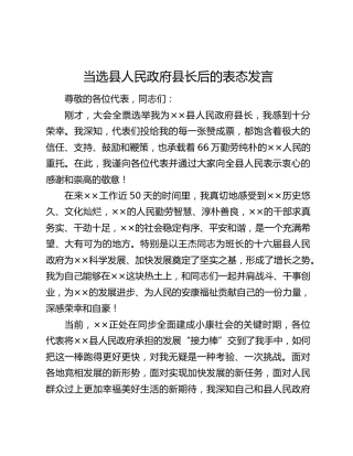 当选县人民政府县长后的表态发言
