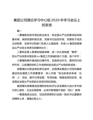 集团公司理论学习中心组2020年学习会议上的发言