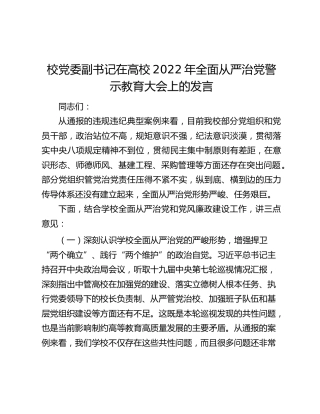 校党委副书记在高校2022年全面从严治党警示教育大会上的发言