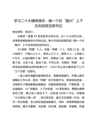 学习二十大精神演讲：做一个在“振兴”上下功夫的党支部书记