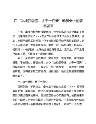 在“决战四季度、大干一百天”动员会上的表态发言
