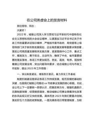 在市政公司务虚会上的发言材料