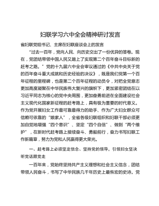 妇联学习六中全会精神研讨发言