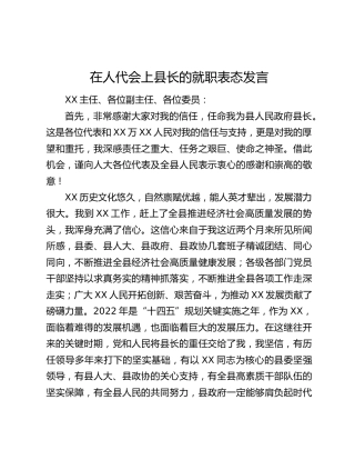 在人代会上县长的就职表态发言