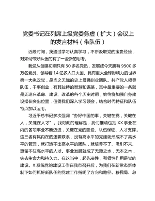 党委书记在列席上级党委务虚（扩大）会议上的发言材料（带队伍）