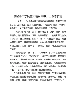 县区第二季度重大项目集中开工表态发言