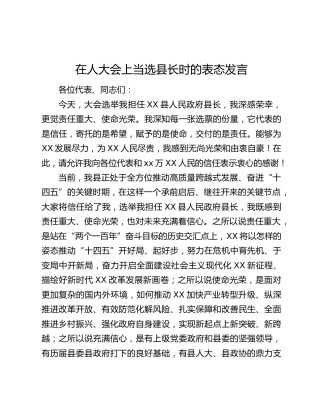 在人大会上当选县长时的表态发言