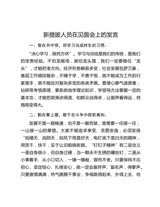 新提拔人员在见面会上的发言