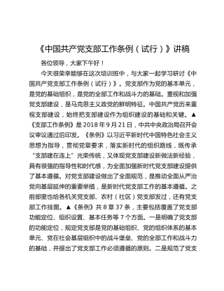 《中国共产党支部工作条例（试行）》讲稿
