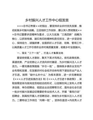 乡村振兴人才工作中心组发言