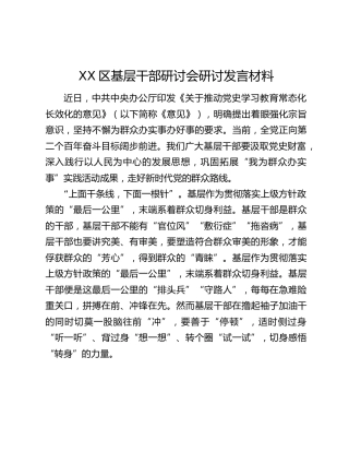 XX区基层干部研讨会研讨发言材料