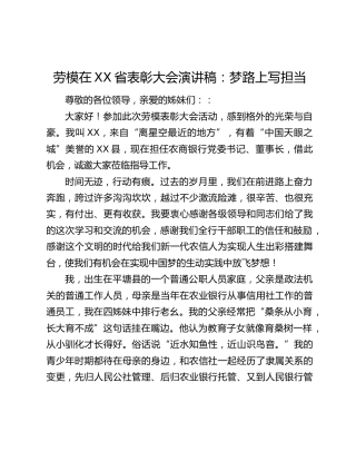劳模在XX省表彰大会演讲稿：梦路上写担当