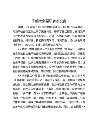 干部大会副职表态发言