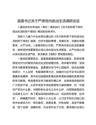 县委书记关于严肃党内政治生活调研谈话