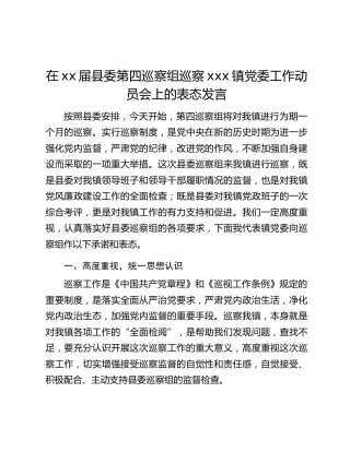 在xx届县委第四巡察组巡察xxx镇党委工作动员会上的表态发言
