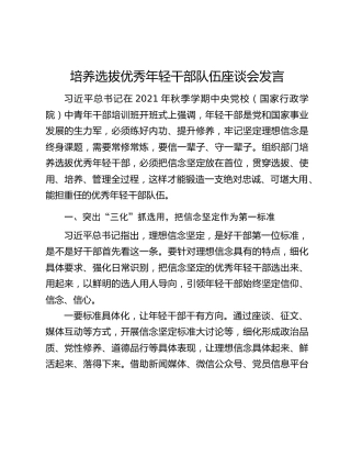 培养选拔优秀年轻干部队伍座谈会发言