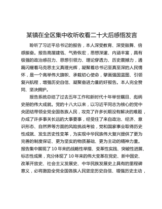 某镇在全区集中收听收看二十大后感悟发言