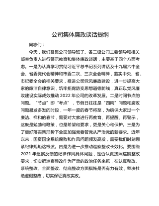 公司集体廉政谈话提纲